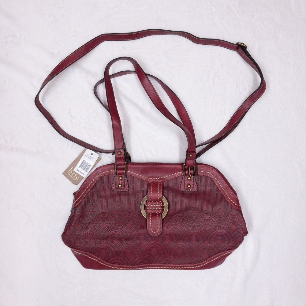 b.o.c. Crossbody Bag Womens OS Burgundy Embossed Faux Leather  Purse New